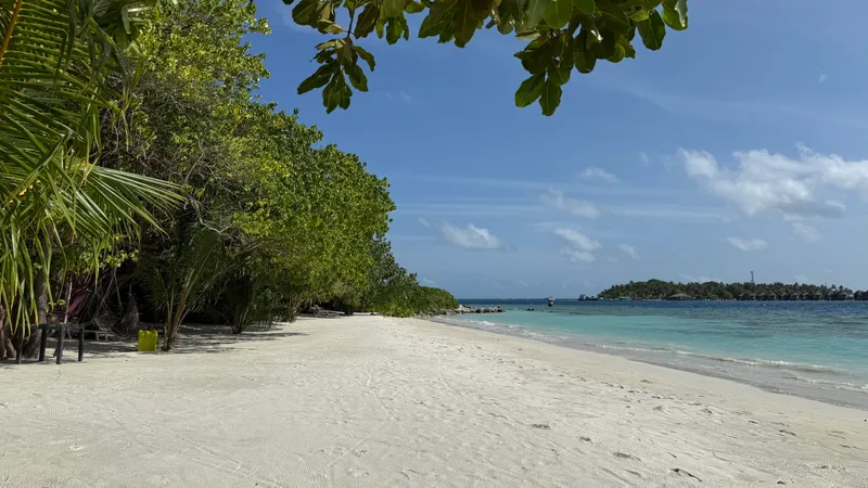 White sand beach and turquoise water at Bodufolhudhoo island